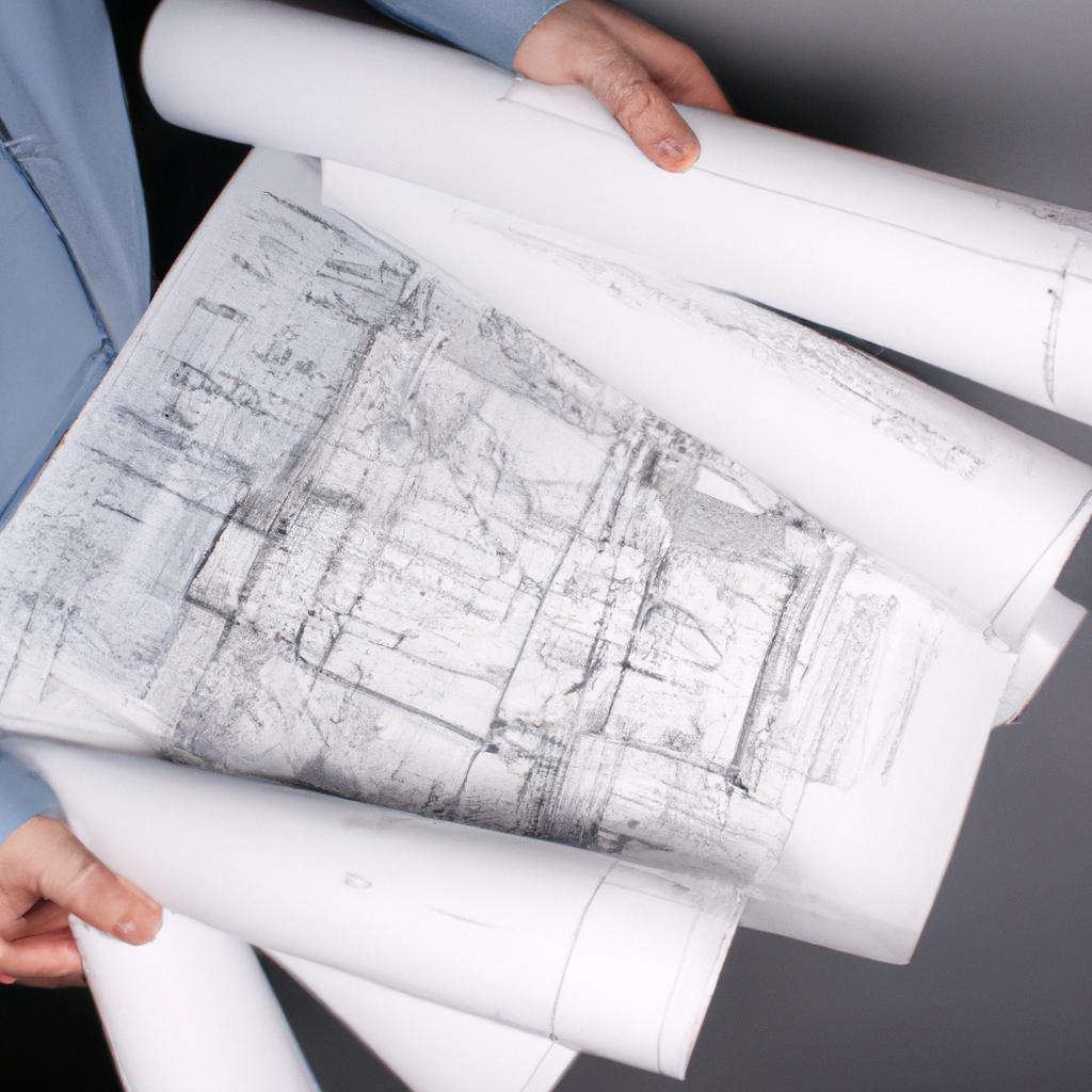 Person holding architectural blueprints