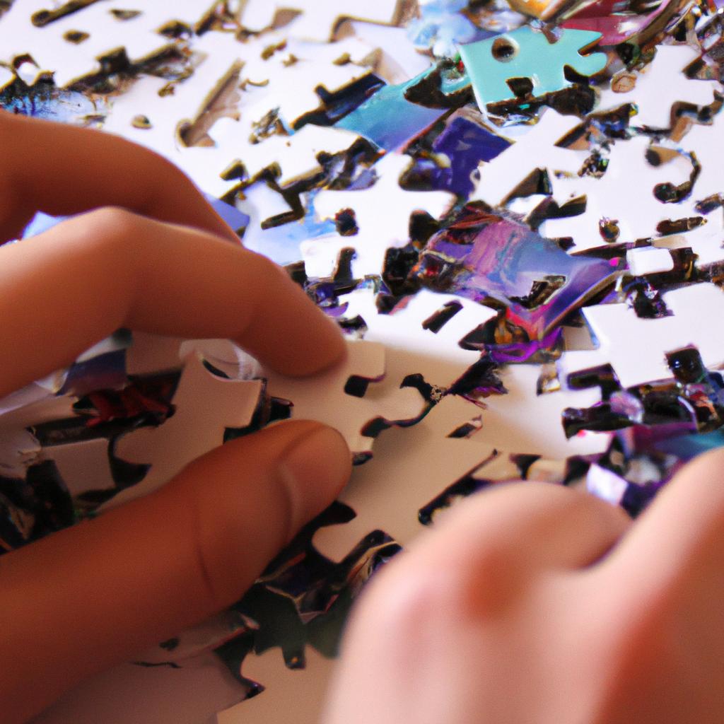 Person assembling puzzle pieces together