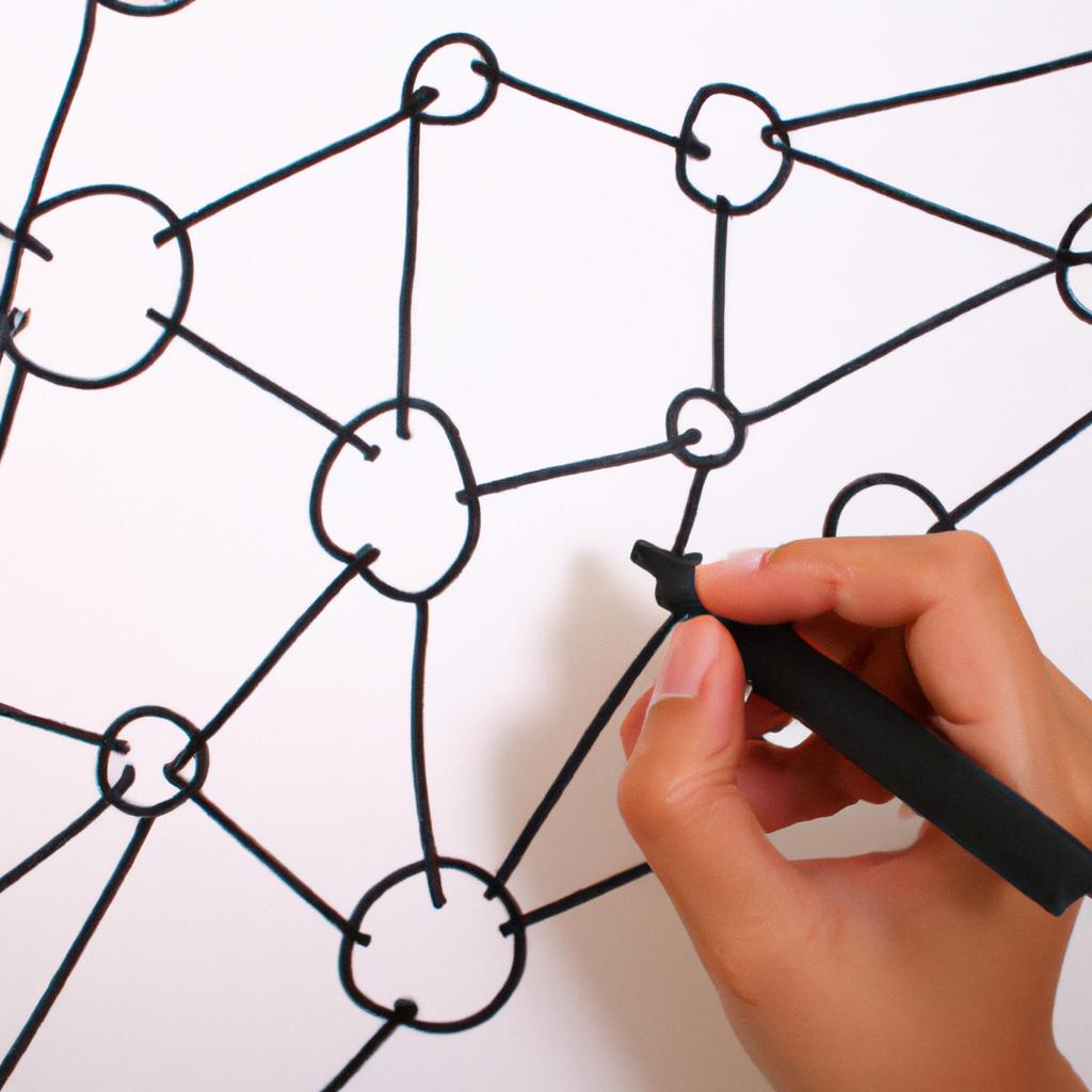 Person drawing interconnected network diagram